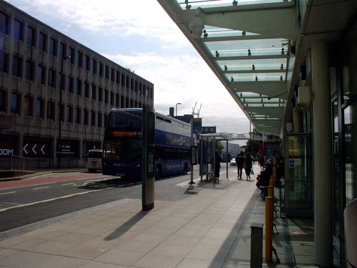 A WestQuay bus stop and shelter