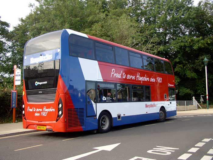 A double-decker in Hampshire Bus livery