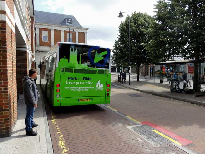 A park-and-ride single-decker bus