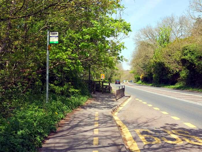 A bus stop along the A38